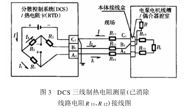 DCS三線制熱電阻測(cè)量(已消除 線路電阻R11-R 12)接線圖