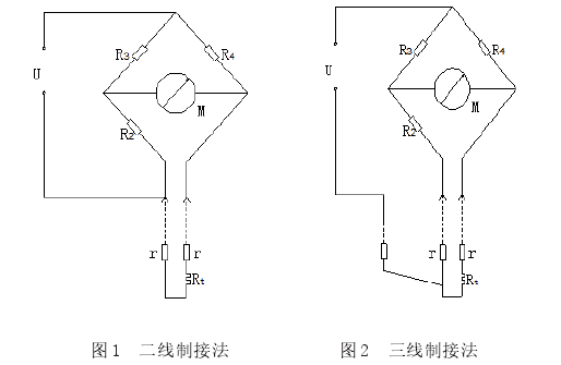 熱電阻二線制,，三線制接法示意圖